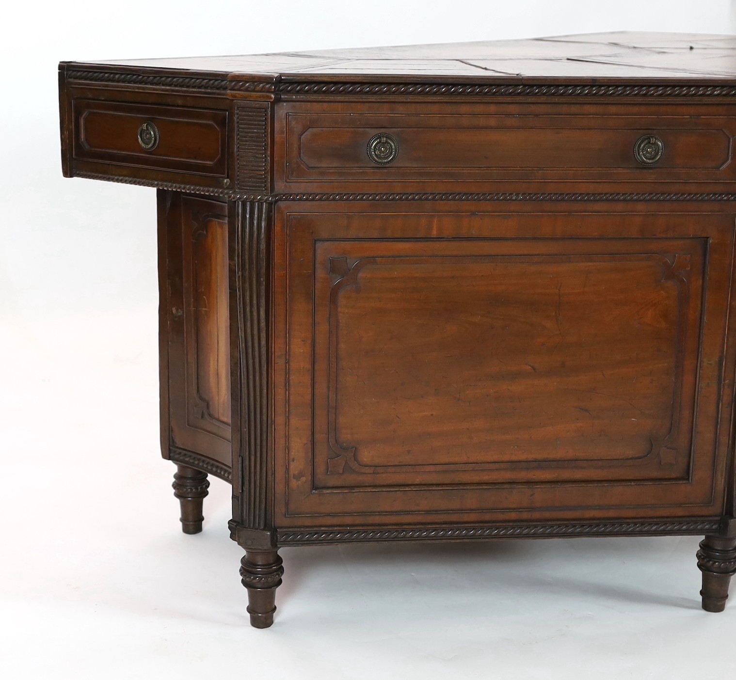 An unusual George IV mahogany kneehole desk, width 172cm, depth 89cm, height 78cm